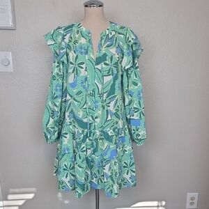 JODIFL Green and Blue Floral Long Sleeve Dress